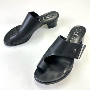 Calvin Klein black sandals Womens size 10 Daniela block heel slide on split toe